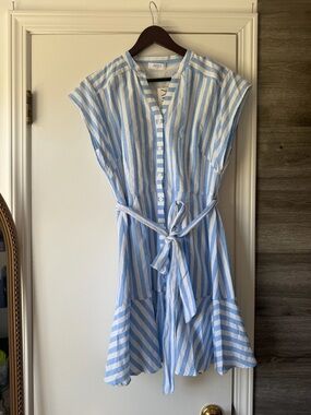 Blue & White Striped Tie-Waist Midi Dress by NA-KD